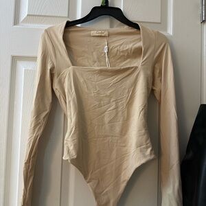 Elegant Beige Long Sleeve Bodysuit